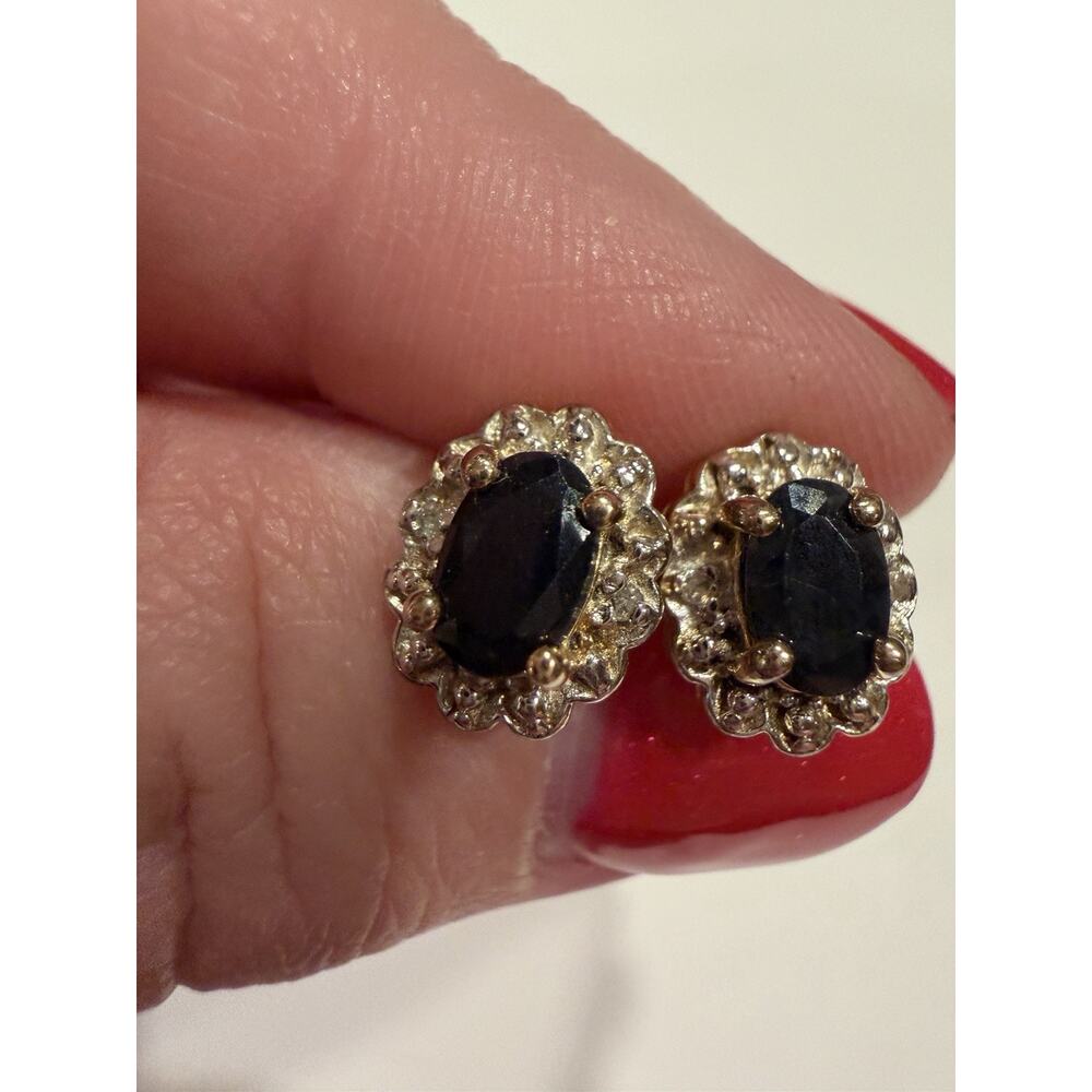 Sterling Silver 925 Lab Diamond And Sapphire Earring Studs